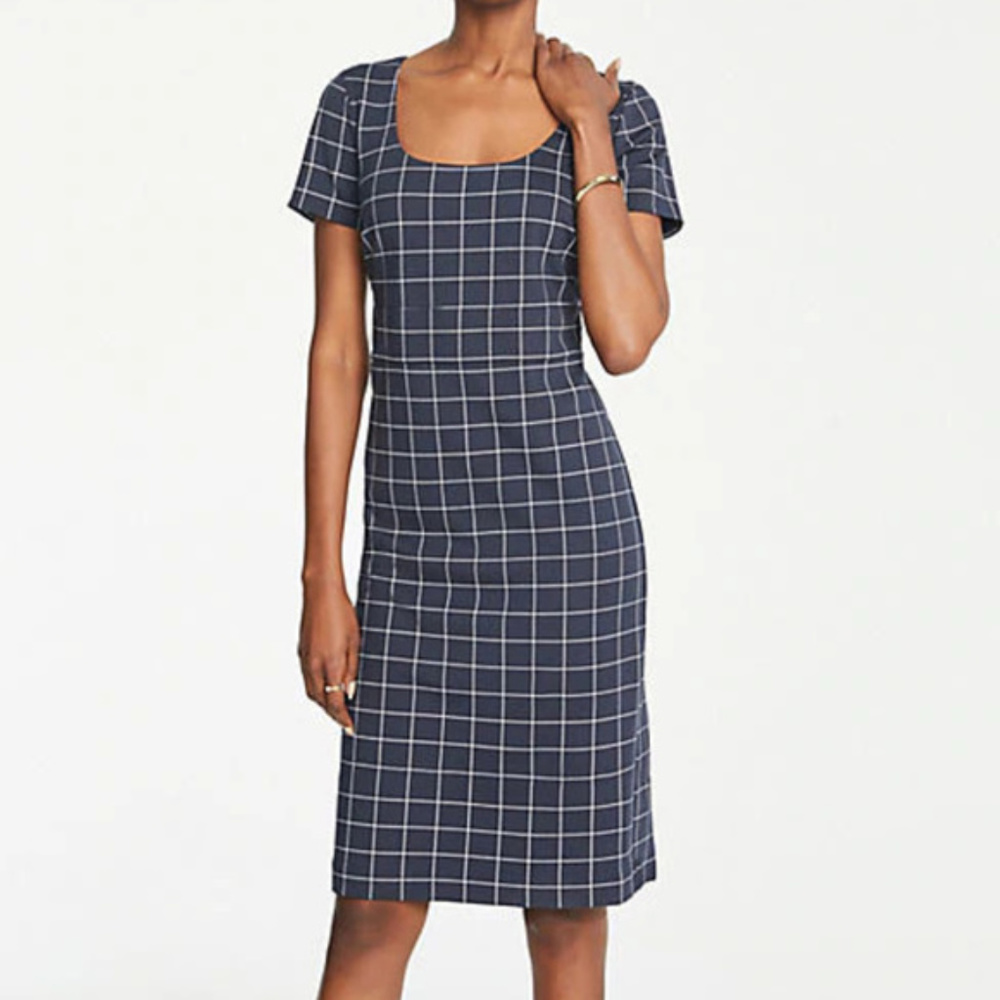 Ann Taylor Windowpane Sheath Dress Navy
